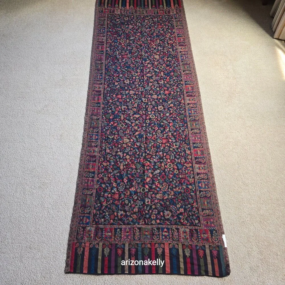 NWT Wool Scarf Jacquard Embroidered Colorful Mrignayani